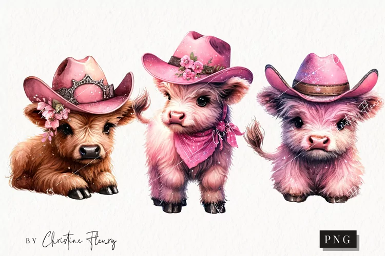 Watercolor Highland Cow Cowgirl PNG | Highland Cow PNG
