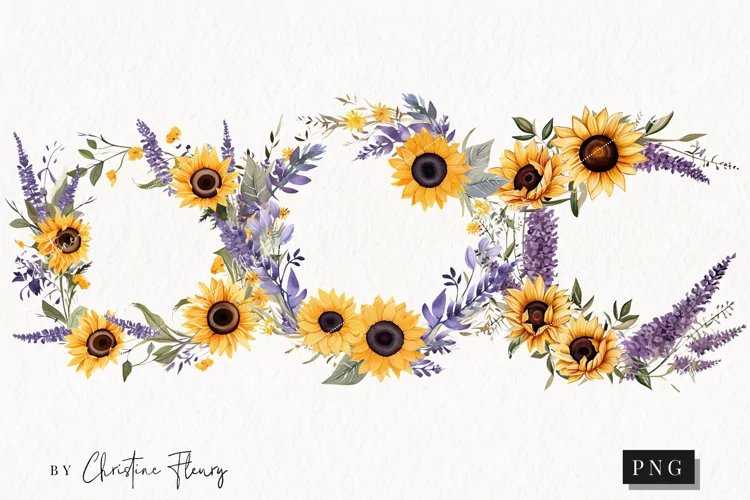 Lavender & Sunflower Wreaths PNG | Cottagecore PNG