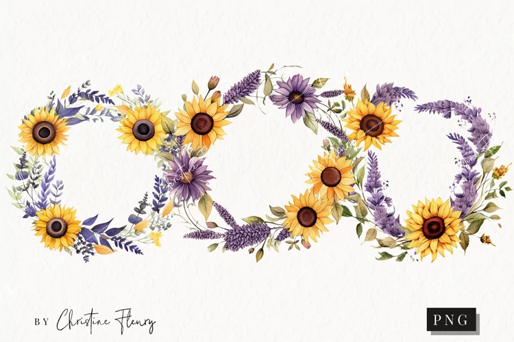Lavender & Sunflower Wreaths PNG | Cottagecore PNG