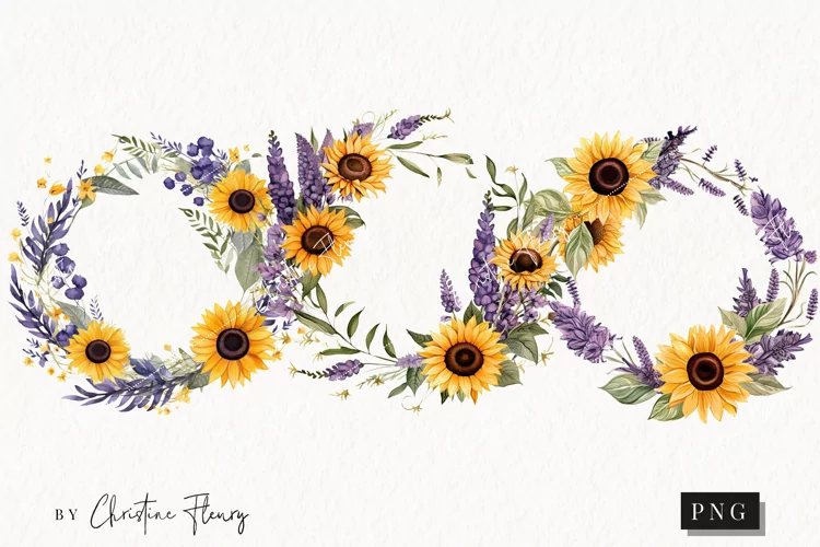 Lavender & Sunflower Wreaths PNG | Cottagecore PNG
