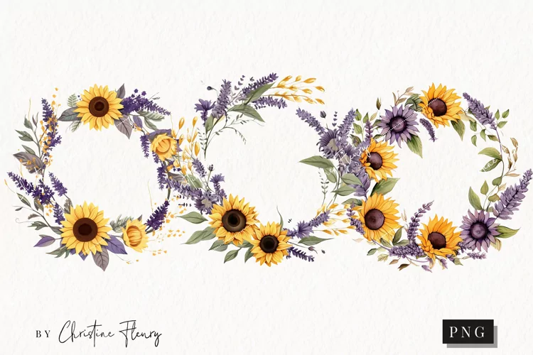 Lavender & Sunflower Wreaths PNG | Cottagecore PNG