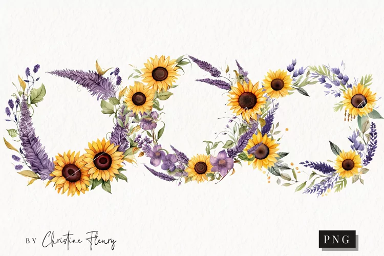 Lavender & Sunflower Wreaths PNG | Cottagecore PNG