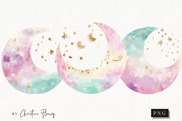 Watercolor Pastel Moon Clipart | Celestial PNG