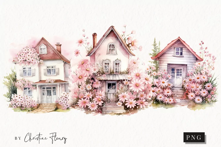 Pink Floral House PNG | Spring PNG
