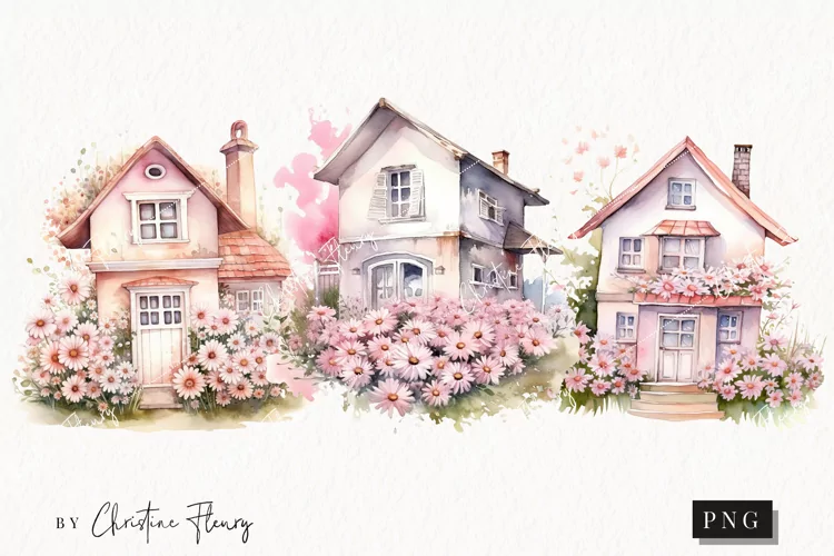 Pink Floral House PNG | Spring PNG