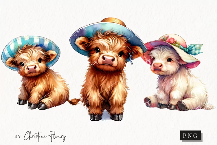 Sun Hat Highland Cows PNG | Summer PNG