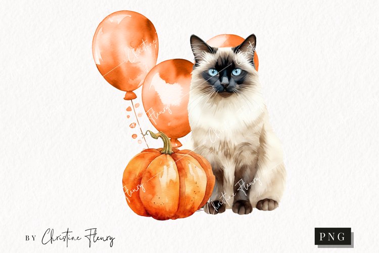 Watercolor Balinese | Fall Cat PNG