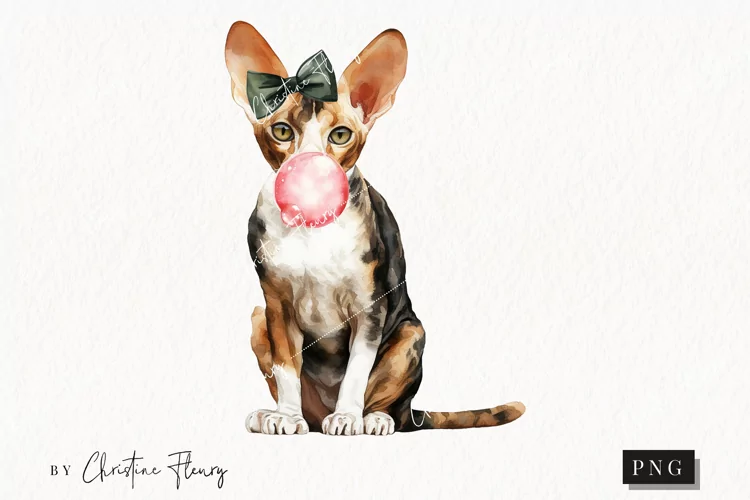 Watercolor Cornish Rex | Fall Cat PNG