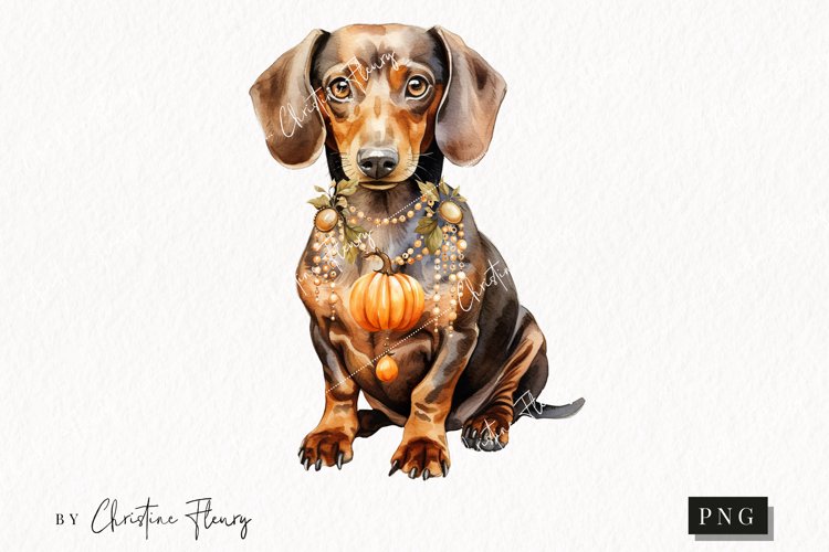 Watercolor Dachshund | Fall Dog PNG