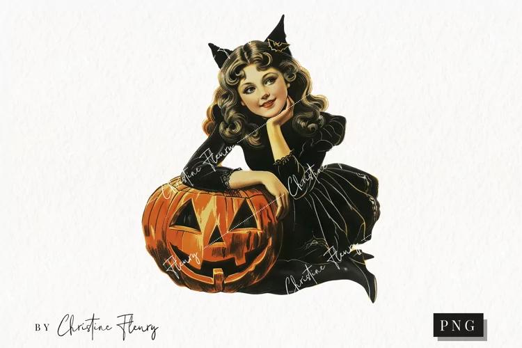 Vintage Halloween Pin Up Girl | Halloween PNG