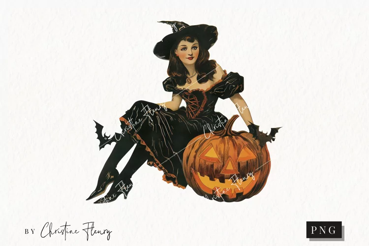 Vintage Halloween Pin Up Girl | Halloween PNG