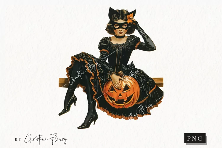 Vintage Halloween Pin Up Girl | Halloween PNG