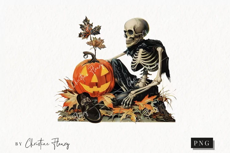 Vintage Halloween Skeleton Clipart | Halloween PNG