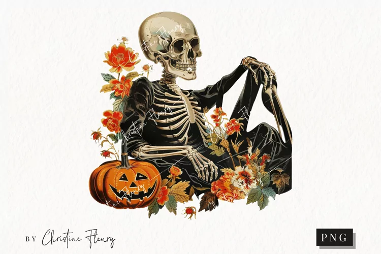 Vintage Halloween Skeleton Clipart | Halloween PNG