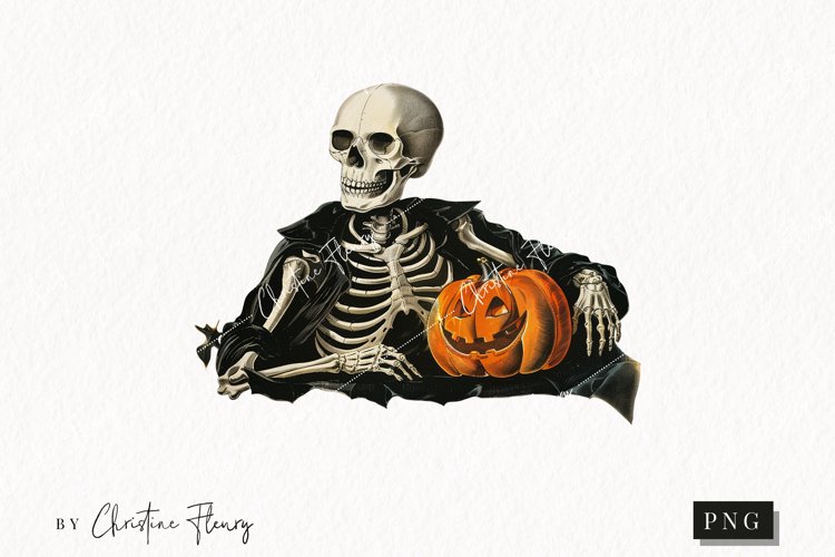 Vintage Halloween Skeleton Clipart | Halloween PNG example image 1