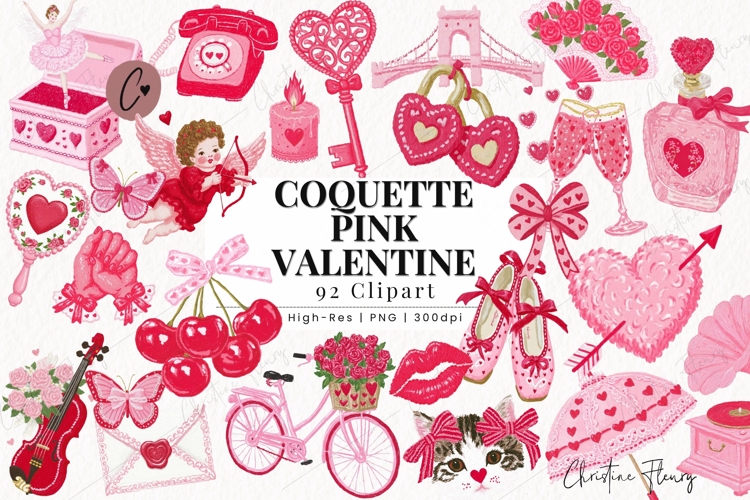 Coquette Pink Valentine Clipart Bundle - 92 Elements