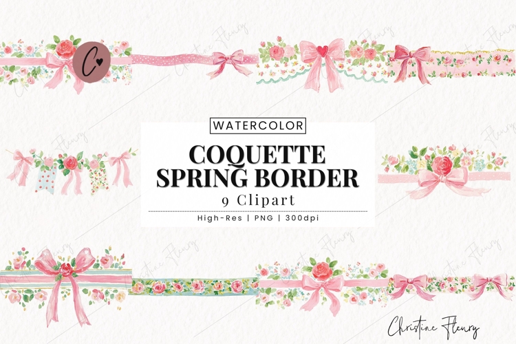 Coquette Spring Border Clipart Bundle