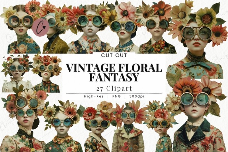 Vintage Floral Fantasy People Clipart | Junk Journal