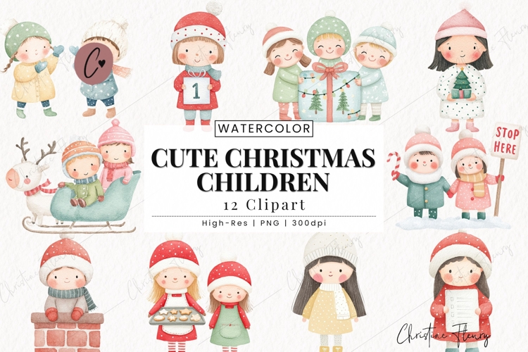 Cute Christmas Children Clipart Bundle