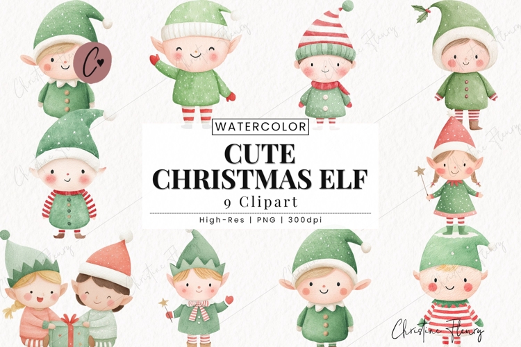 Cute Christmas Elf Clipart Bundle