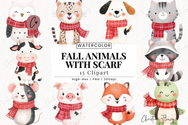 Fall Animals With Scarf Clipart Bundle | Fall Png