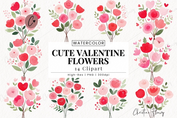Cute Valentine Flowers Clipart Bundle