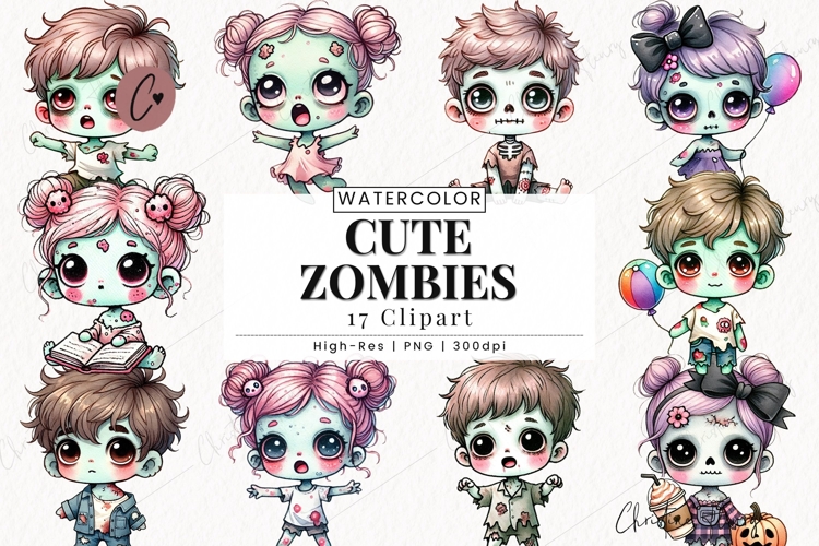 Cute Zombies Clipart Bundle | Halloween PNG