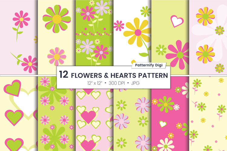 Pink Flower Decorative Wallpaper | Green And Yellow Hearts