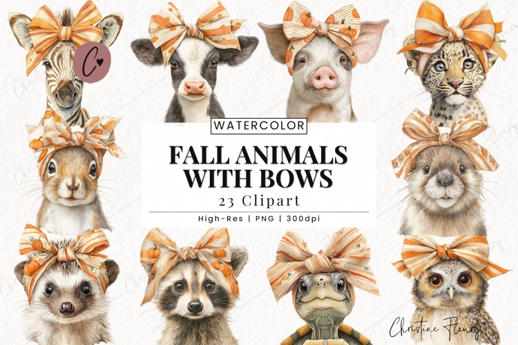 Fall Animals With Bows Clipart Bundle - 23 Elements