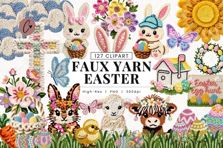127 Faux Yarn Easter Clipart Bundle