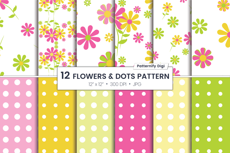 Green And Pink Flowers Seamless Digital Papers