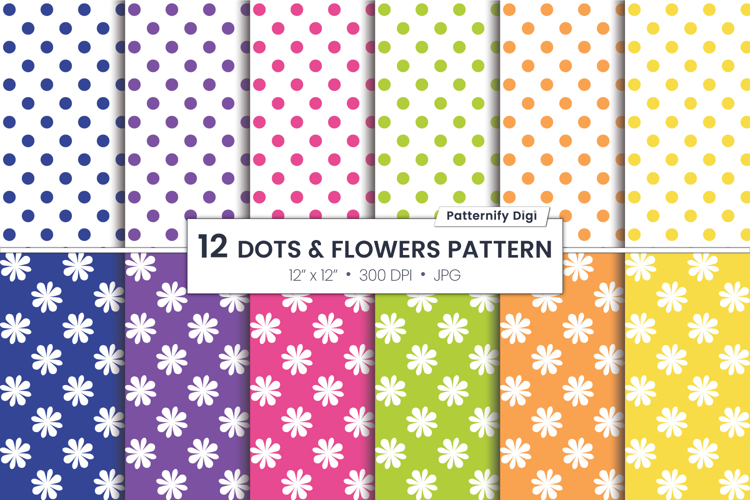 Seamless White Flower and Dots Digital Paper