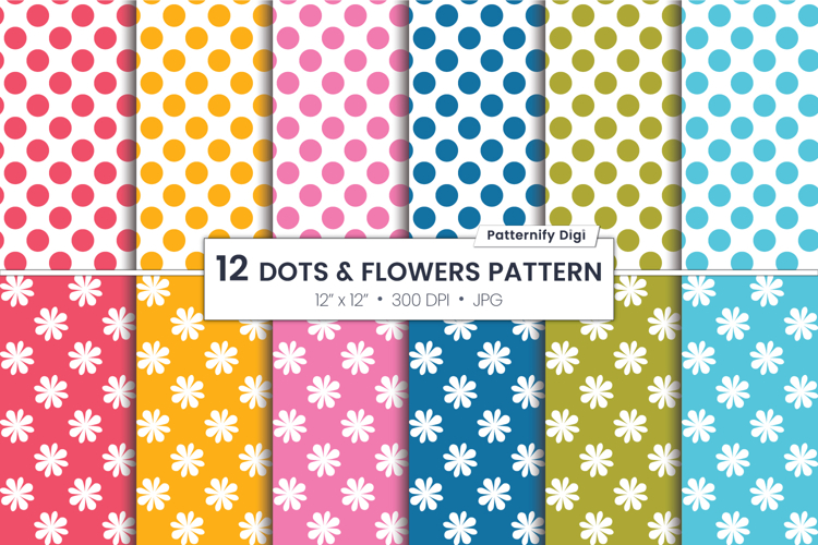 Mixed Flowers & Polka Dots Seamless Digital Paper