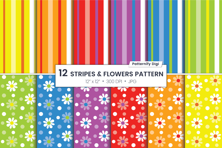 Flowers rainbow Background, Stripes Seamless Pattern