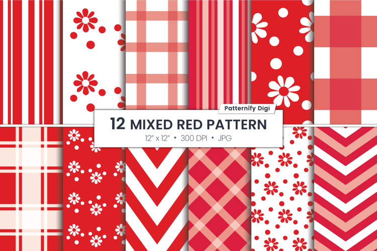 Red Mixed Digital Paper, Red & White Seamless Backgrounds