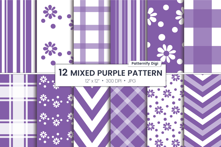 Purple Floral Background | Stripes And Chevron Digital Paper
