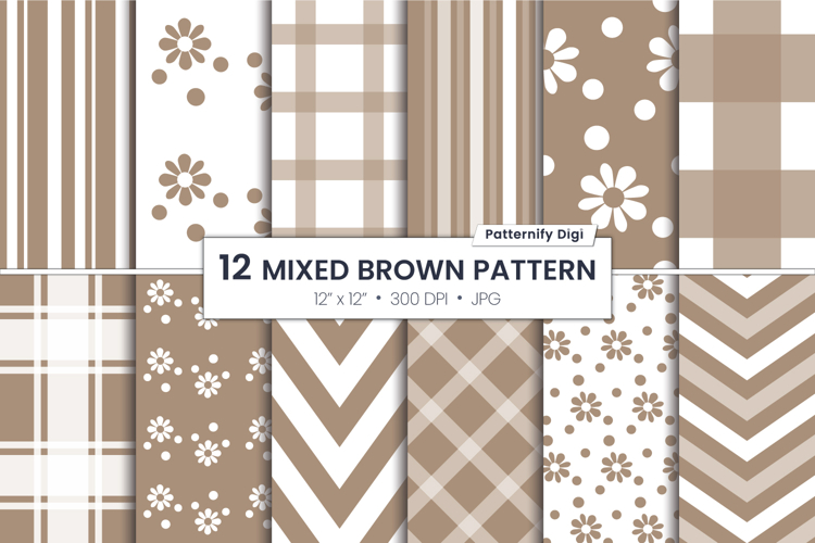 Brown Seamless Flowers and Stripes Backgrounds
