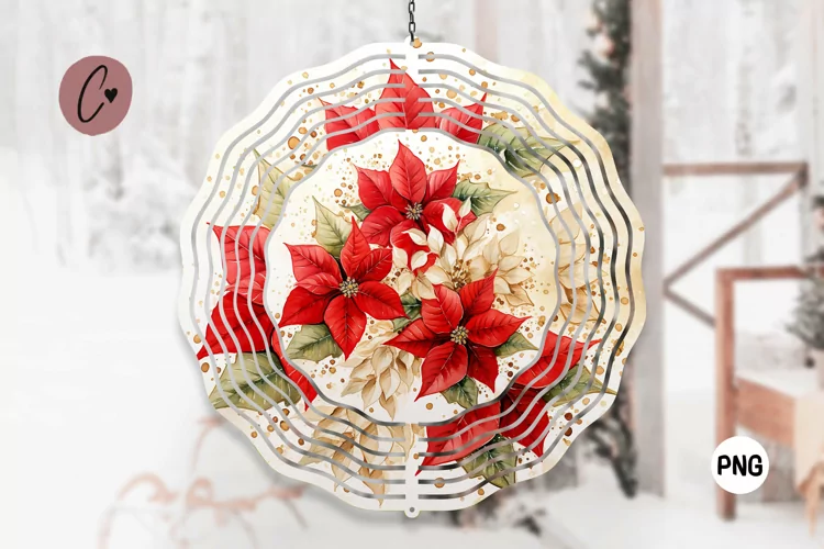 Golden Christmas Flower Wind Spinner