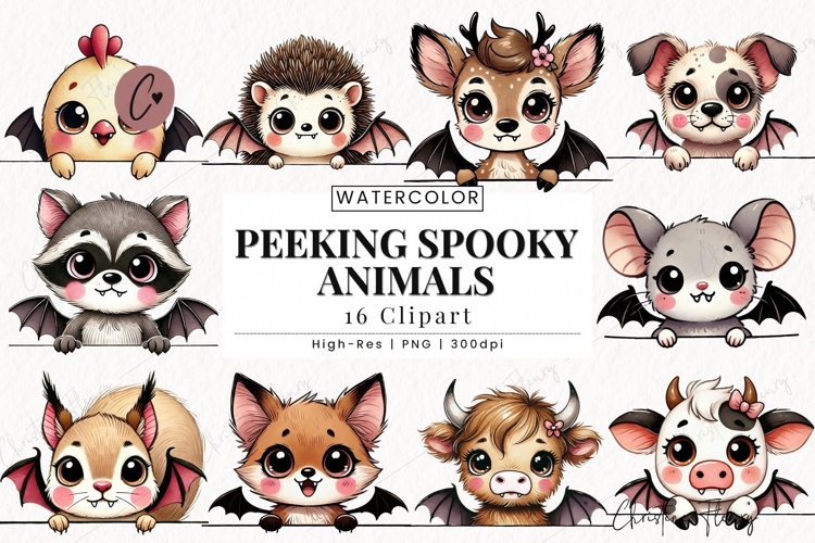 Peeking Spooky Animals Clipart Bundle | Halloween PNG