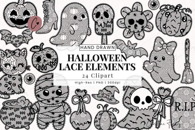 Cute Halloween Lace Clipart Bundle