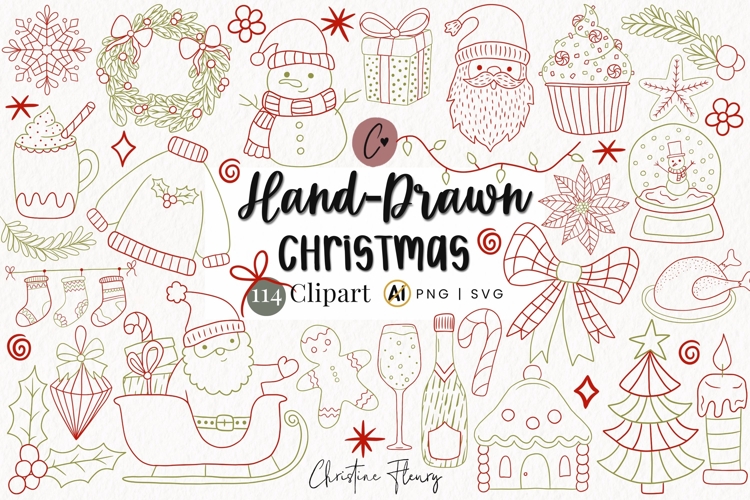 114 Hand Drawn Christmas SVG Clipart Bundle - PNG | SVG
