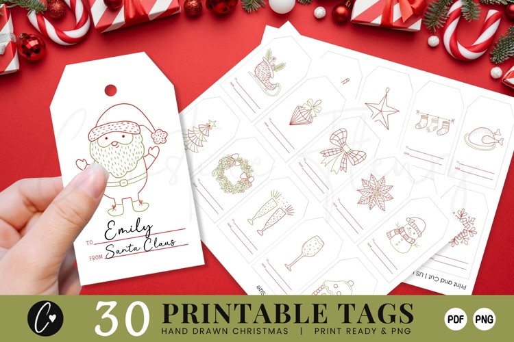 30 Printable Hand Drawn Christmas Gift Tags