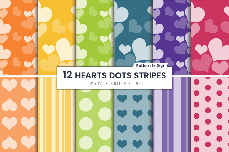 Seamless Hearts Digital Paper | Green Polka Dots Background