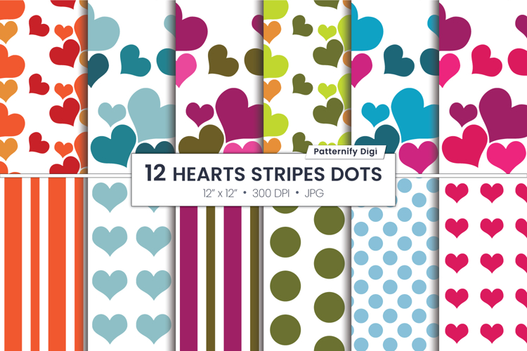 Hearts, stipes, polka dots seamless background