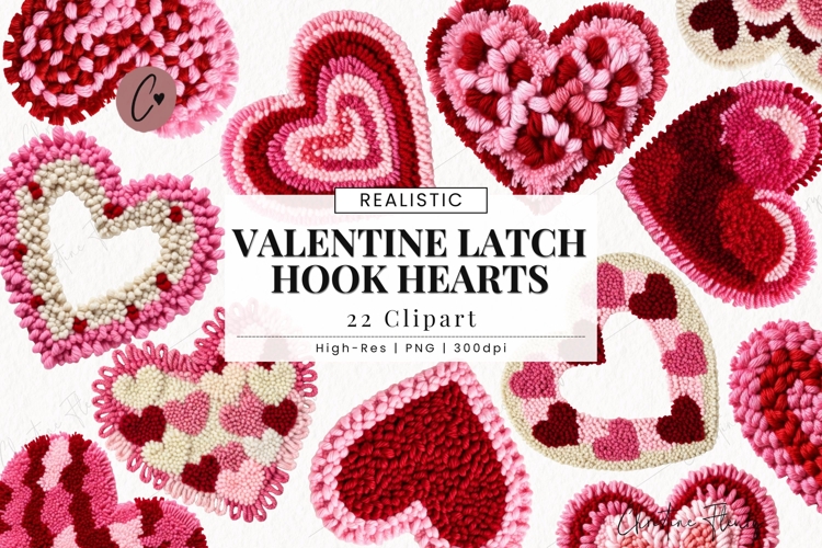 Faux Latch Hook Valentine Heart Clipart Bundle