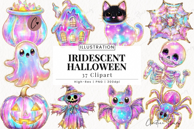 Iridescent Halloween Clipart Bundle