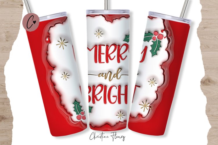 3D Inflated Merry & Bright Tumbler Wrap PNG example image 1
