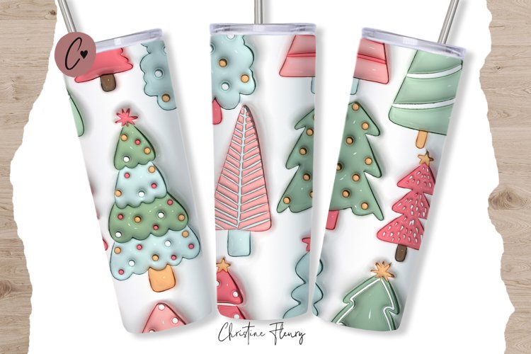 3D Inflated Christmas Tree Tumbler Wrap PNG