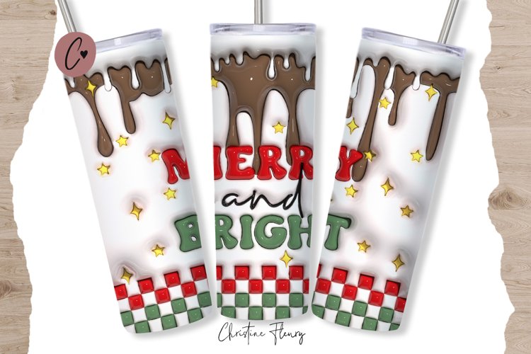 3D Inflated Merry and Bright Tumbler Wrap PNG