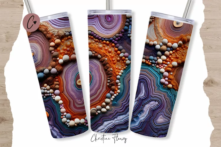 3D Embroidered Rust Agate Tumbler Wrap PNG